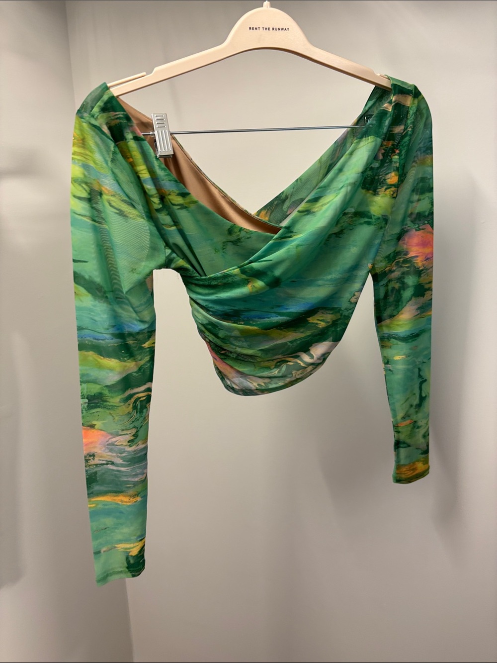 AFRM Green Printed Draped Crossover Long-Sleeve Top